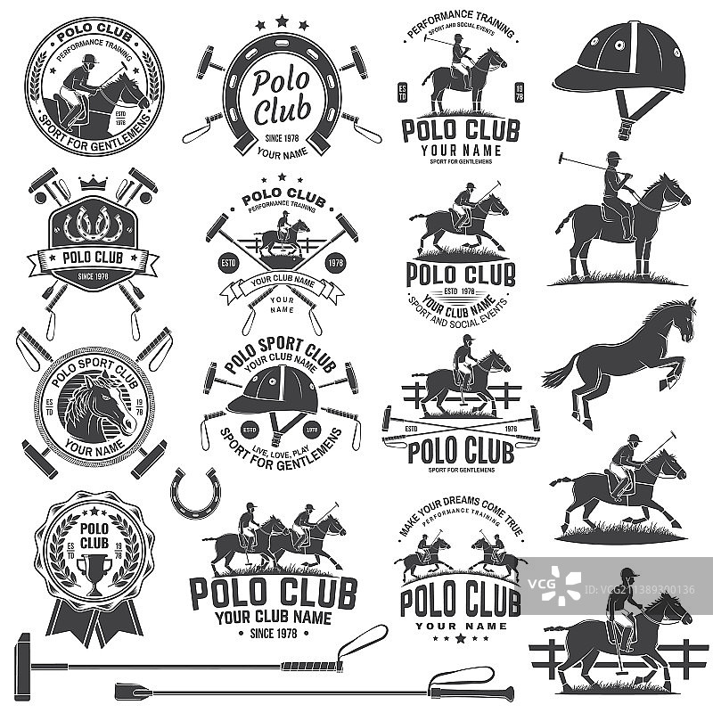 马球俱乐部运动徽章合集图片素材