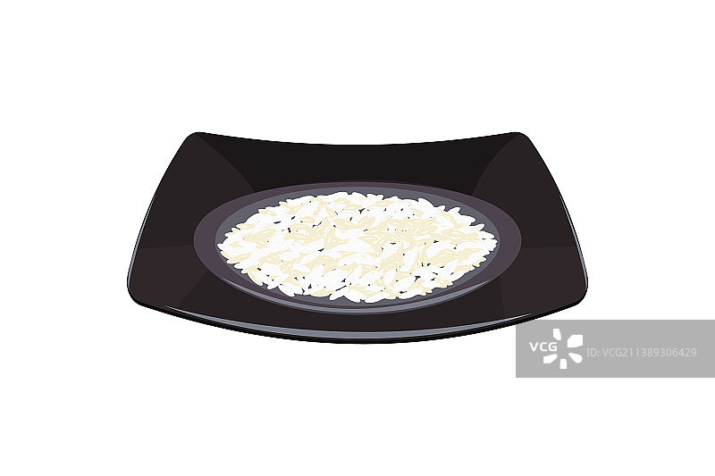 黑色方盘上的白米饭图片素材