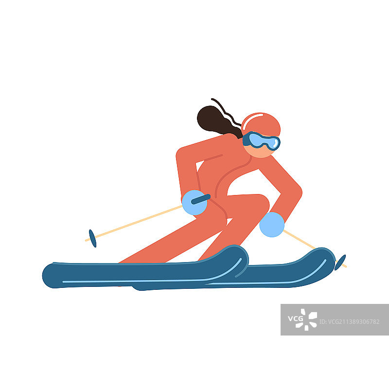 白色背景上的卡通滑雪者图片素材