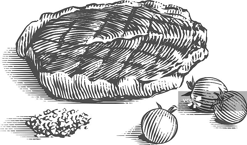 手绘肉牛排素描雕刻图片素材