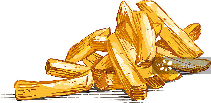 彩色炸薯条手绘草图雕刻图片素材
