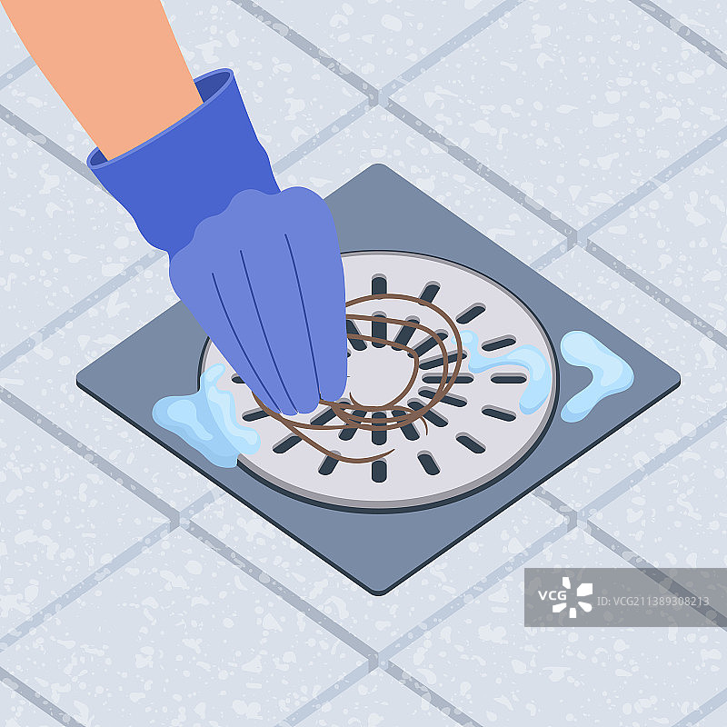 被毛发堵塞的淋浴排水口图片素材