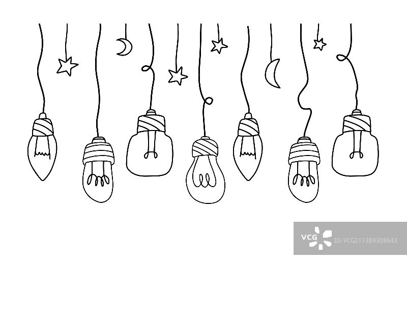 电线上悬挂的灯泡图片素材