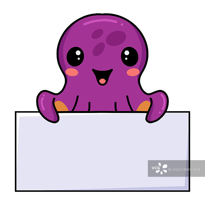 卡通可爱粉色小章鱼和空白标牌图片素材