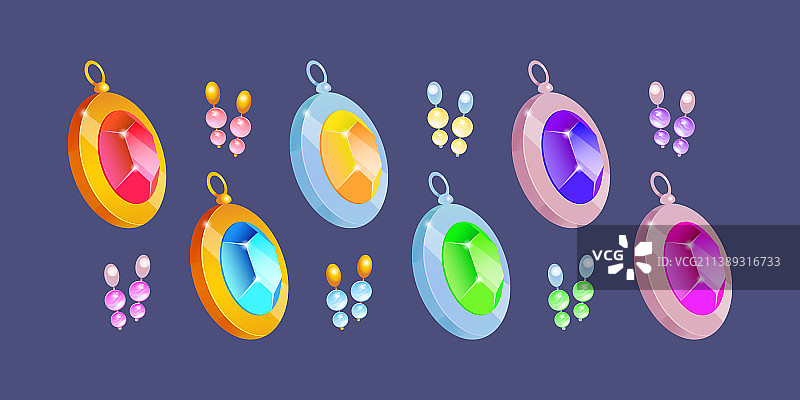 卡通珠宝首饰套装：金银吊坠图片素材