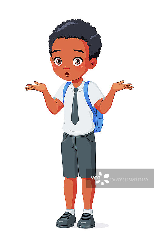 困惑的非裔美国男学生耸耸肩图片素材