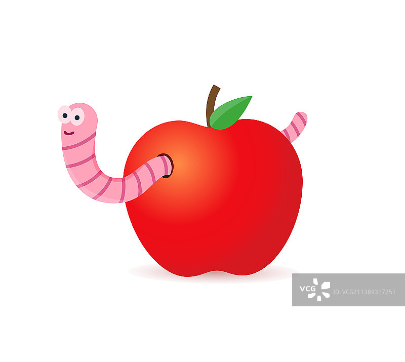 卡通蠕虫与红苹果图片素材