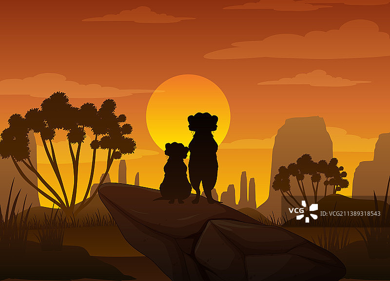 稀树草原森林中的猫鼬剪影图片素材