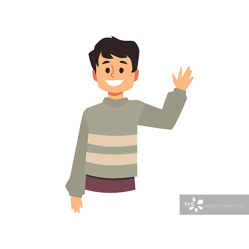黑发白人男孩挥手卡通图片素材