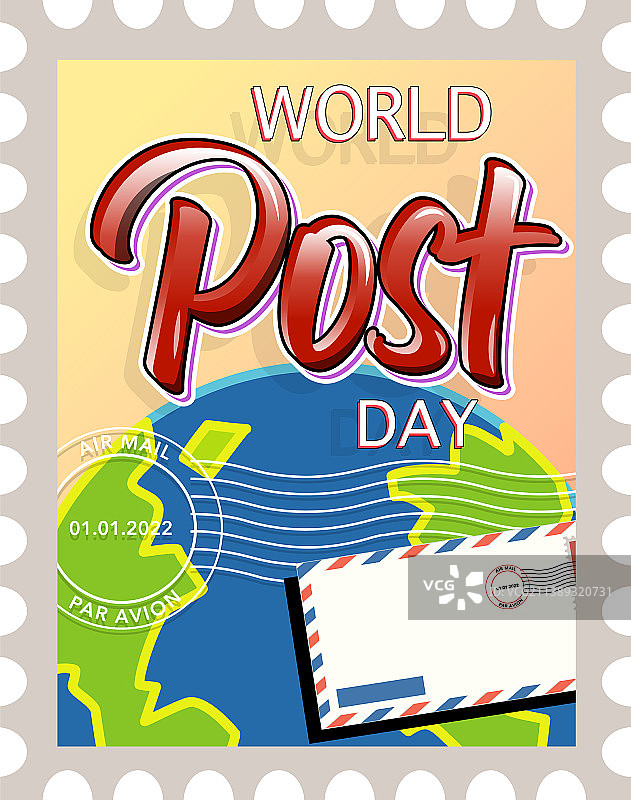 带有地球和信封的世界邮政日标志图片素材