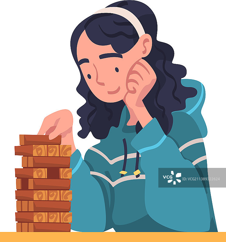 自我隔离中玩层层叠游戏的年轻女人图片素材