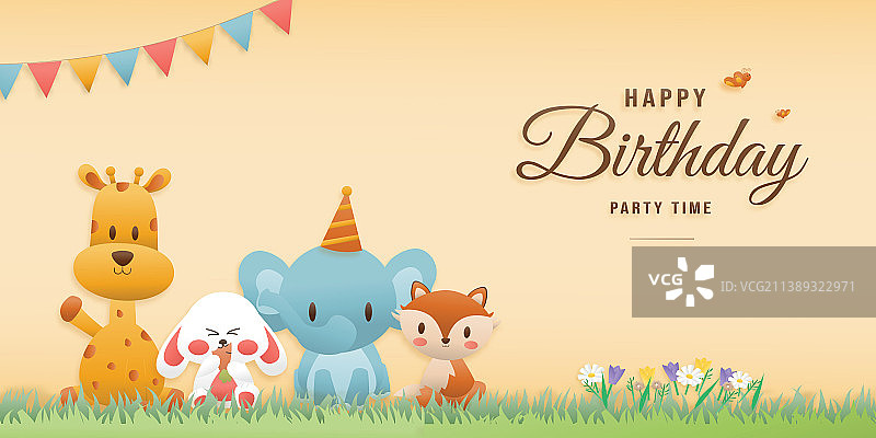 丛林动物可爱生日贺卡图片素材