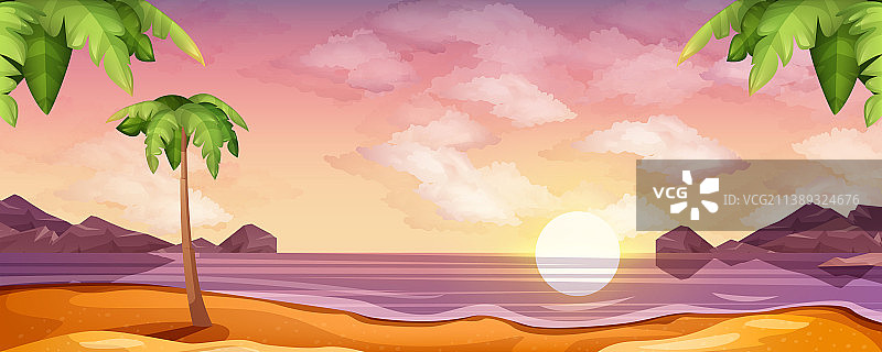 卡通海洋日出日落景观图片素材