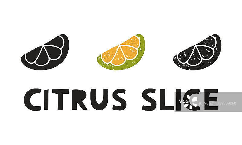 柑橘切片轮廓图标，带文字图片素材