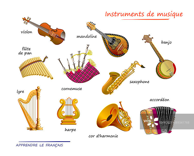 学习法语乐器名称图片素材