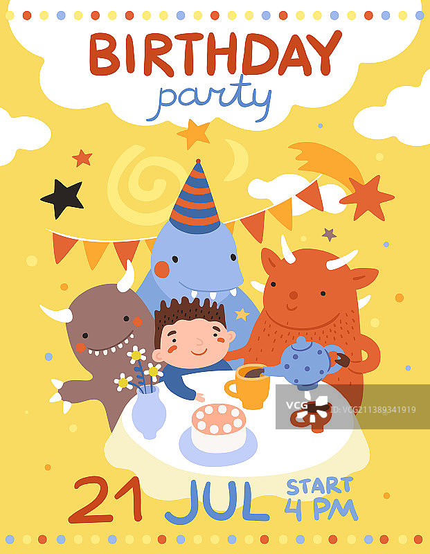 儿童生日：小男孩喝茶图片素材