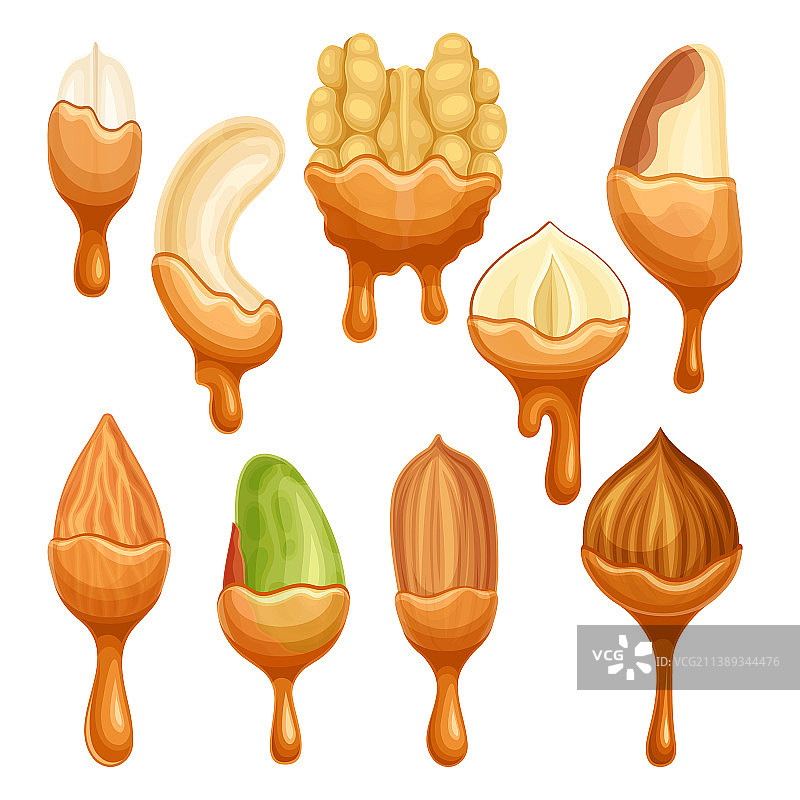 融化的巧克力或焦糖中的坚果图片素材