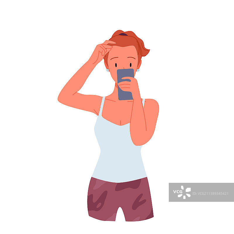 女孩在健身房镜子前自拍图片素材