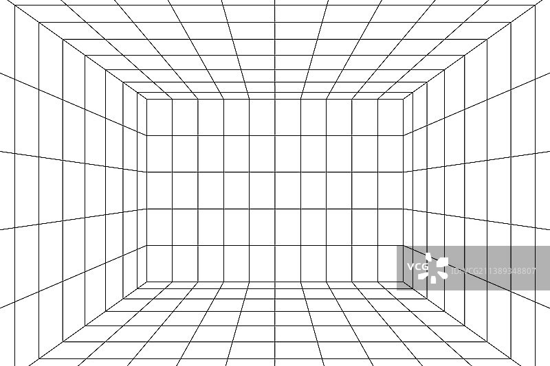 具有一个对象的房间空间的3D透视数字网格图片素材