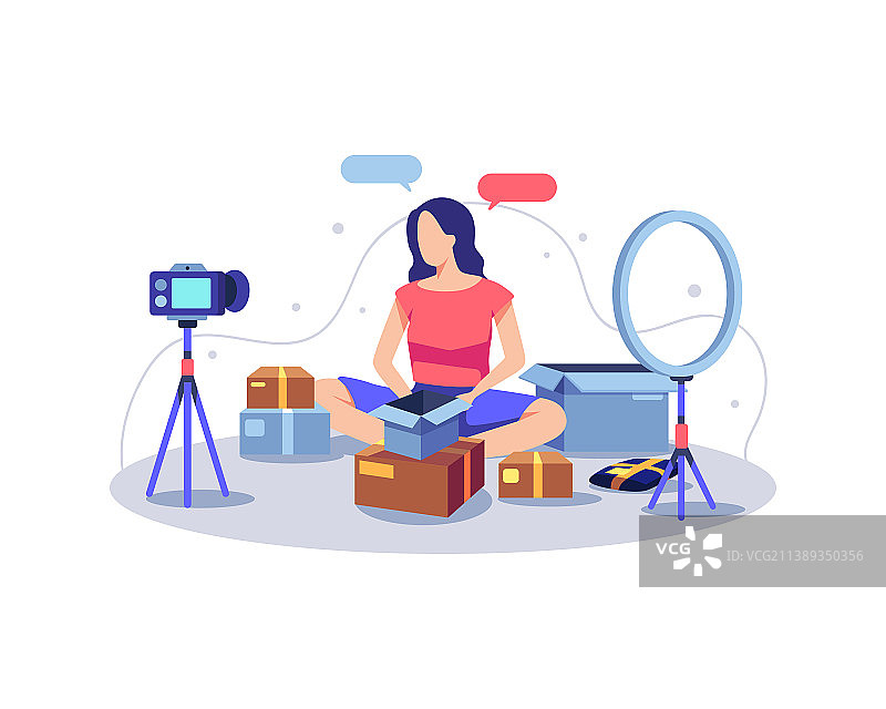 女性视频博主开箱评测产品图片素材