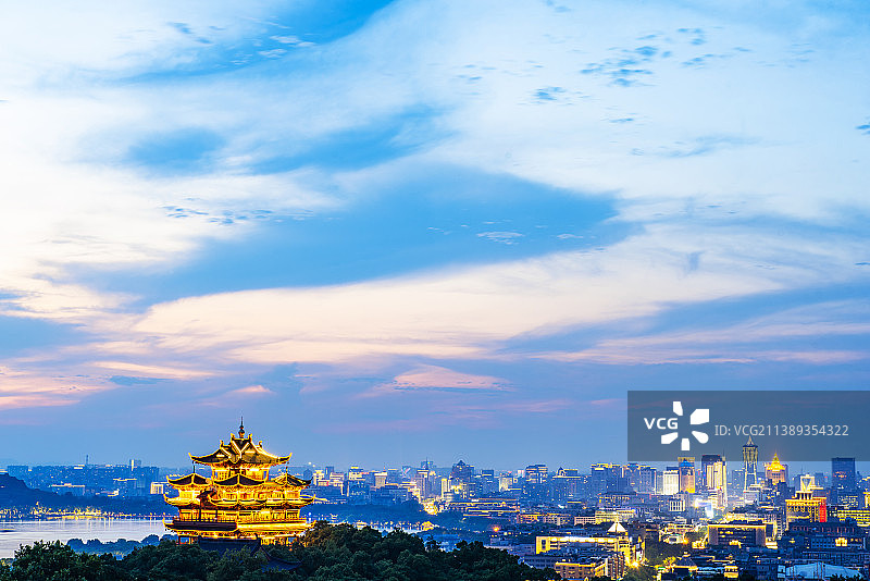 杭州城隍阁夜景 杭州夜景 杭州城市夜景图片素材