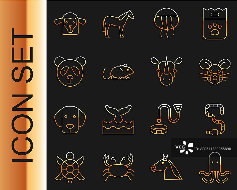 线条集合：章鱼、蠕虫、老鼠头和可爱的水母图片素材