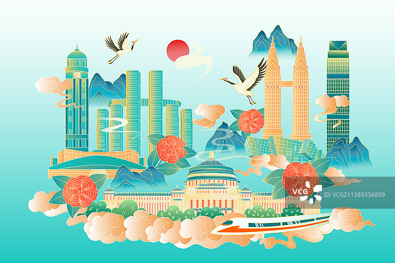 重庆中国风城市矢量插画图片素材