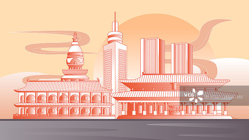 济宁城市建筑插画图片素材