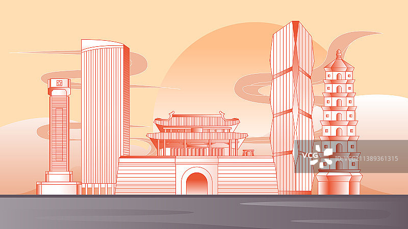 连云港城市建筑插画图片素材