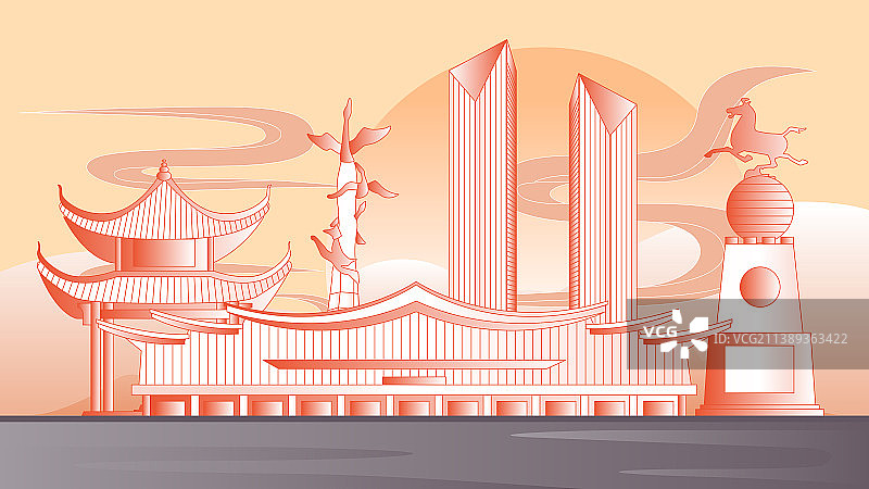 衡阳城市建筑插画图片素材