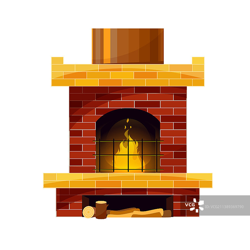 带柴火和火焰的砖砌壁炉或炉床图片素材