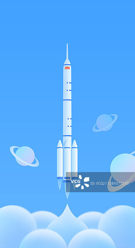 蓝色航天火箭发射视觉插画，中国航天日，航天成就庆典中秋节插画智能手机资讯消息讯息金融电商科技元宇宙图片素材
