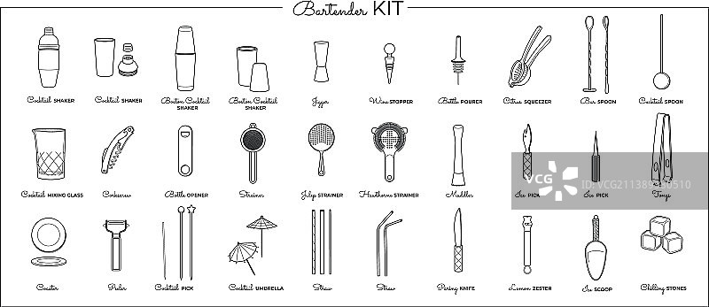 调酒师设备套装图片素材
