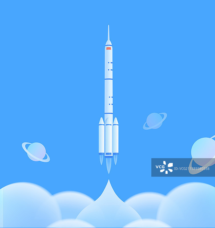 蓝色航天火箭发射视觉插画，中国航天日，航天成就庆典中秋节插画智能手机资讯消息讯息金融电商科技元宇宙图片素材