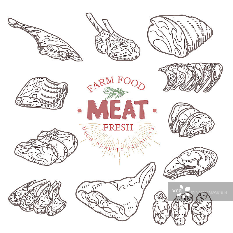 复古雕刻风格的生肉合集图片素材