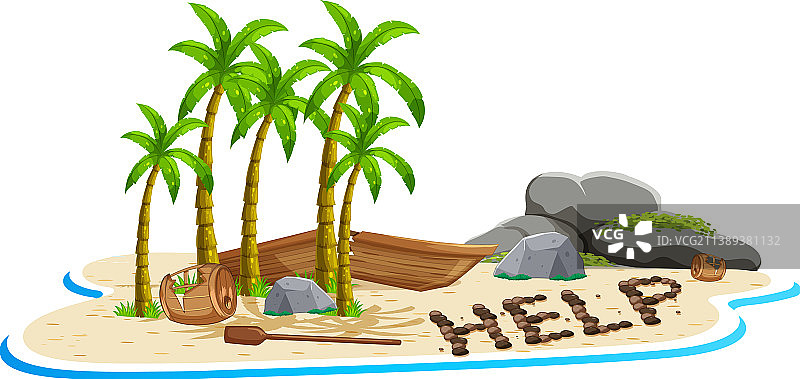 荒岛上，破船搁浅图片素材