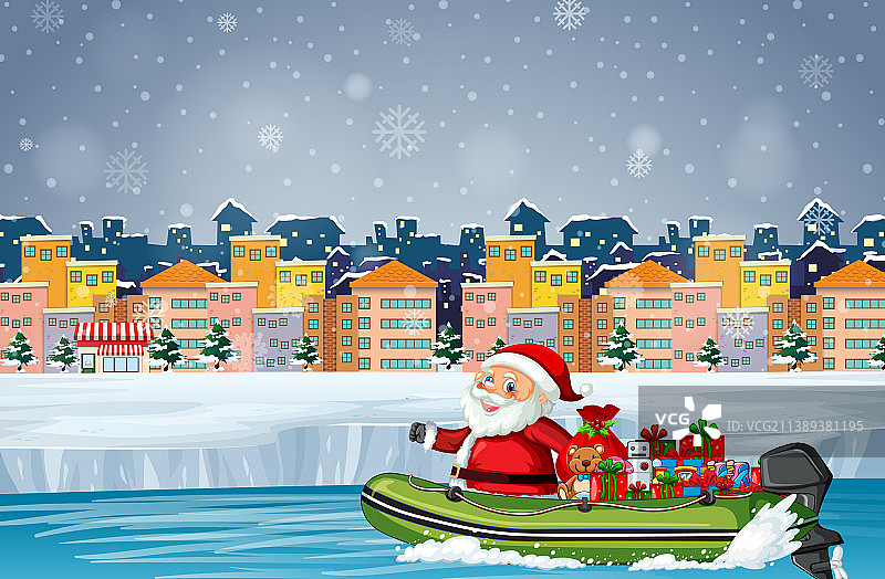 圣诞老人送礼物的下雪天图片素材