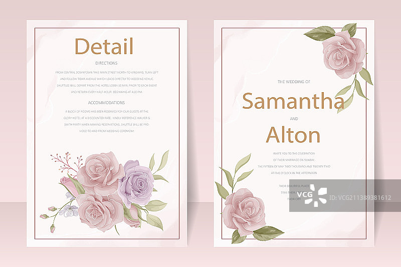 玫瑰花婚礼邀请函模板图片素材