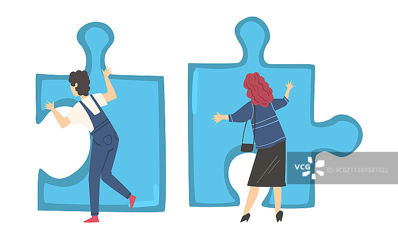 年轻人拼图的背影图片素材