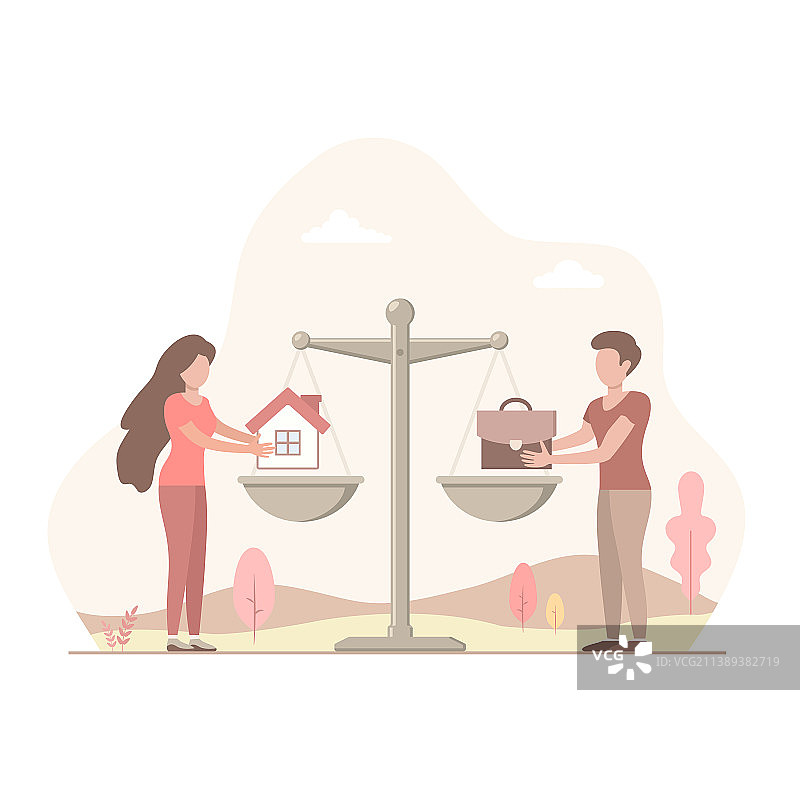 天平上的房屋和商务案例扁平平衡图片素材