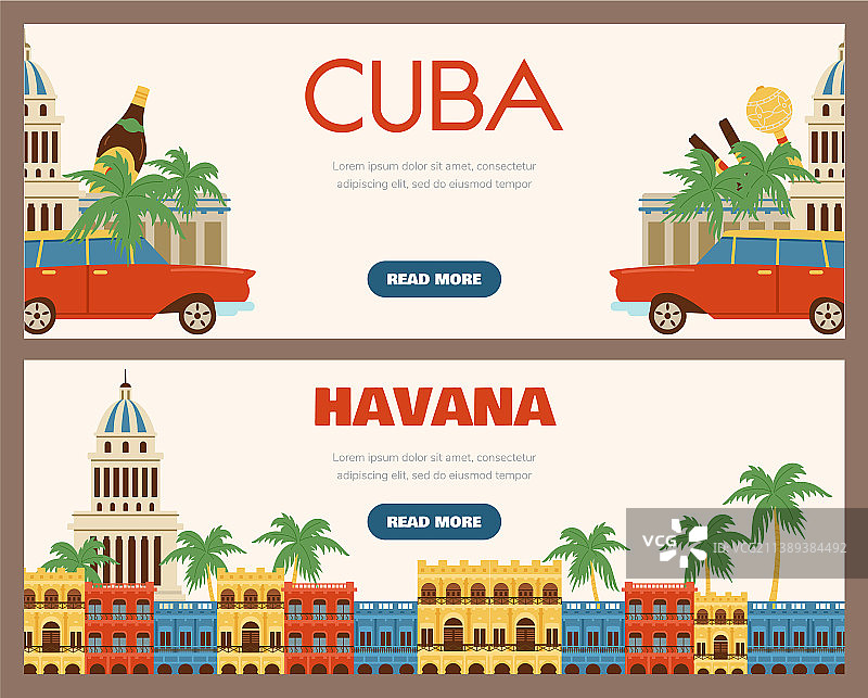古巴哈瓦那旅游海报或宣传单套装图片素材