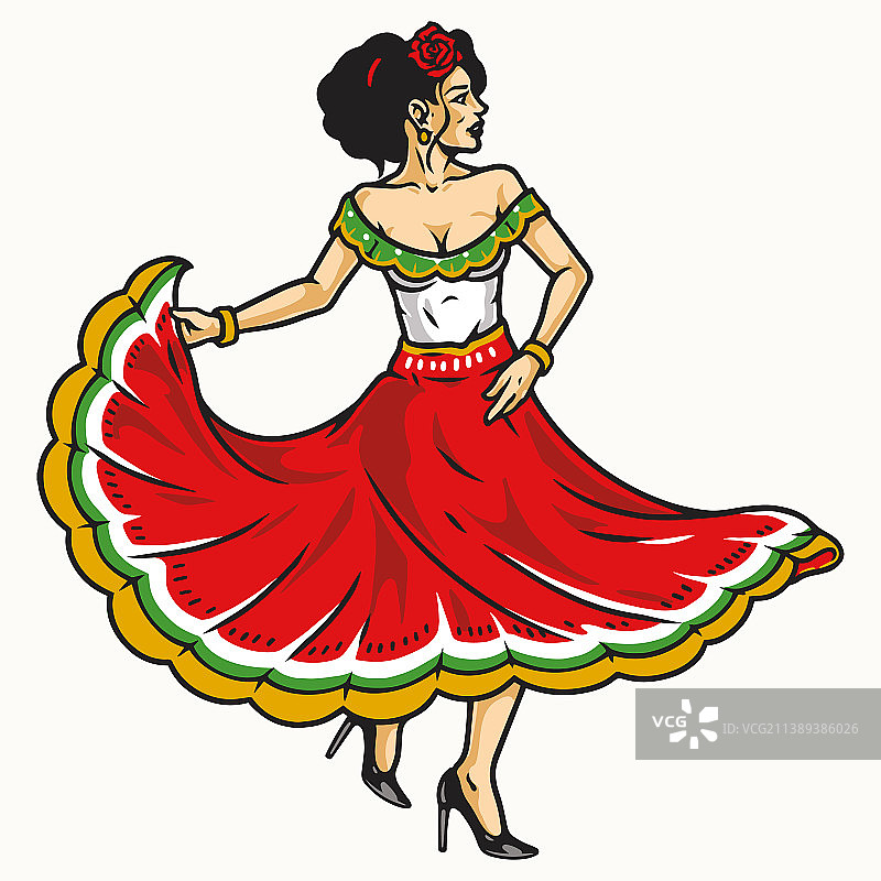 穿着连衣裙的墨西哥舞蹈女人图片素材