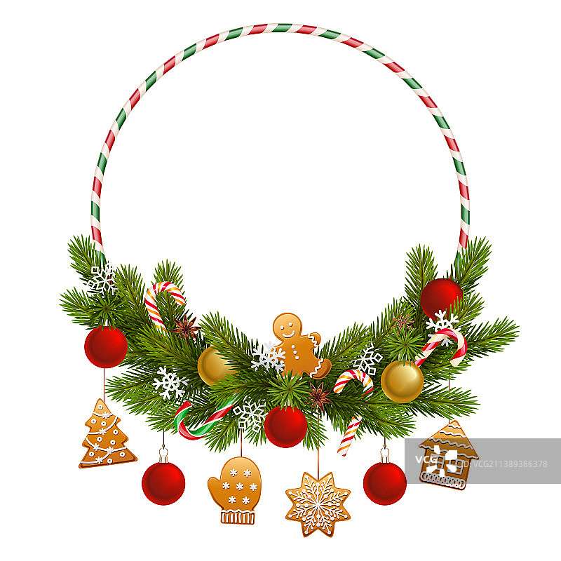 圣诞圆圈冷杉树姜饼装饰图片素材