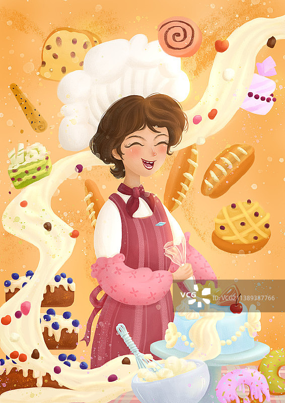 在漂浮的蛋糕甜品中做蛋糕的甜品师图片素材