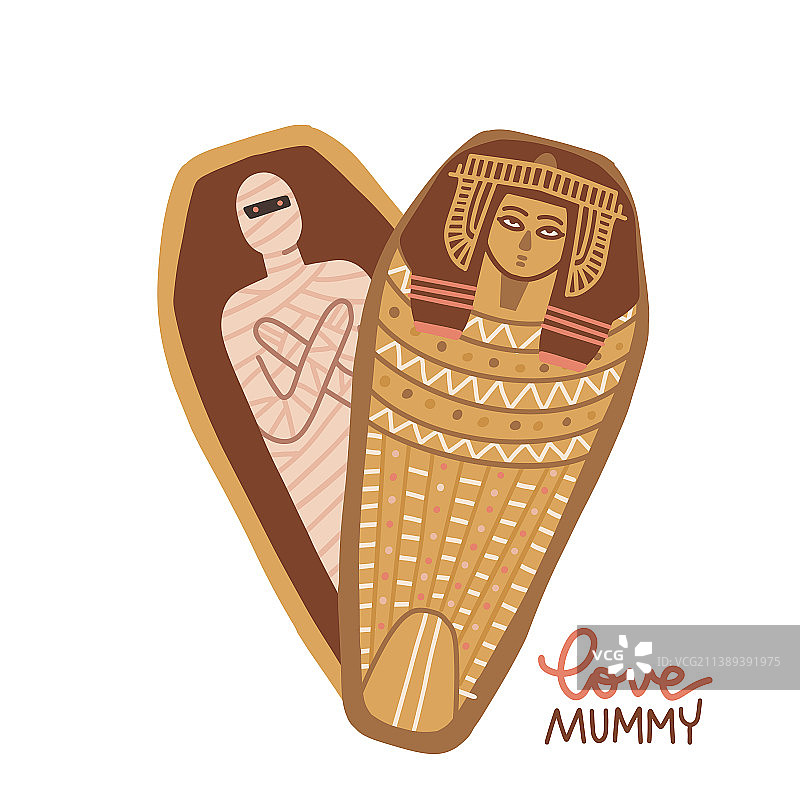 手绘木乃伊石棺素描图片素材