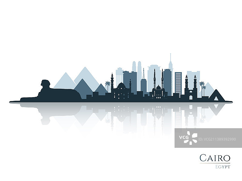 开罗天际线剪影与倒影图片素材