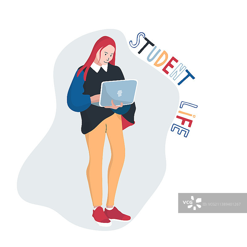 带有可爱字体的年轻女学生角色图片素材