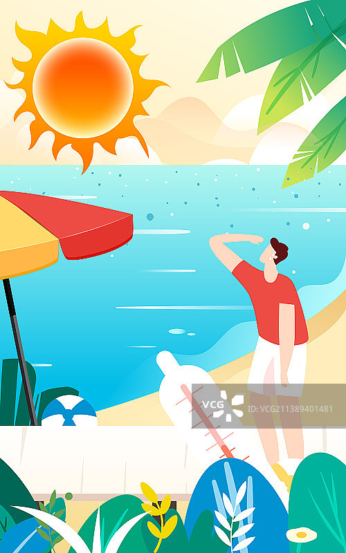 高温预警烈日环境预防中暑三伏天酷暑插画图片素材