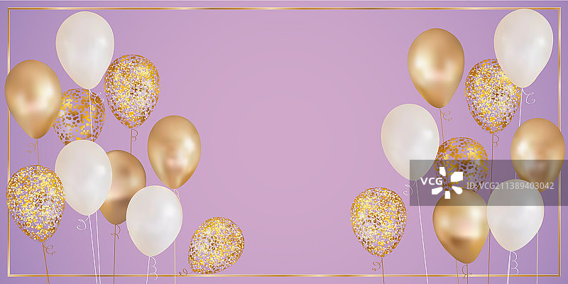 白色和金色逼真气球边框图片素材