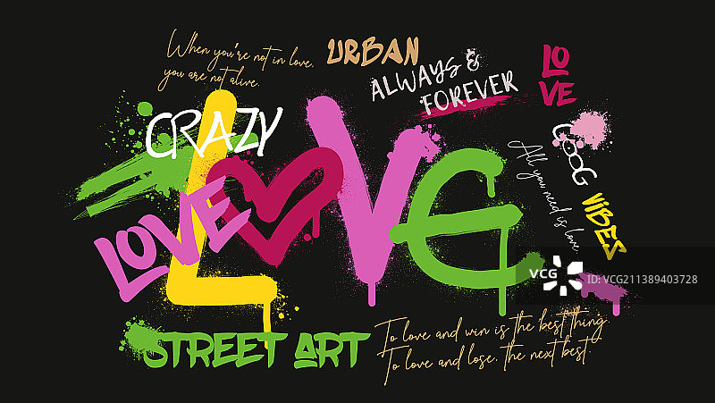 带有爱心标语的抽象概念涂鸦图片素材